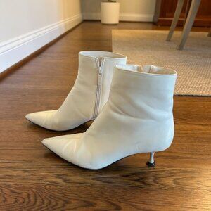 Zara White Faux Leather Pointed-Toe Booties – EU size 37 (equates to US 6.5)
